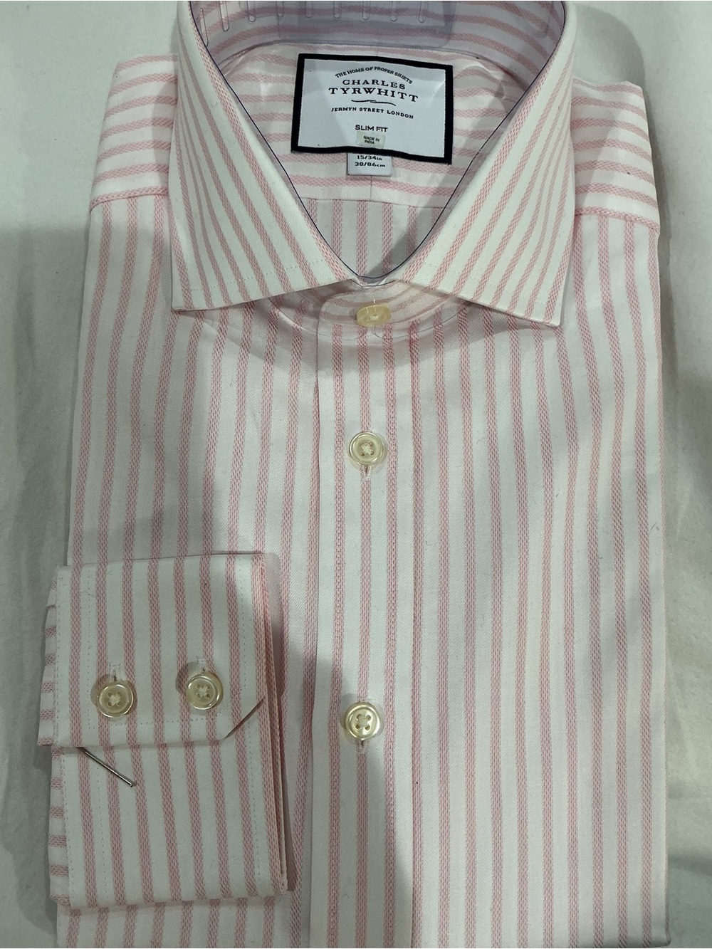 Charles Tyrwhitt Pink Stripe Dress Shirt 15/34 Slim Fit NWT